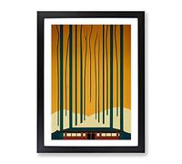 Contemporary Forest Abstract Framed Wall Art Print A2 Black
