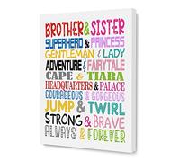 Contemporary Framed Canvas Wall Art, Brothers and Sister Superhero and Princess, Sibling Wall Decor, 12 x 15 inches Painting Decor for Home Bedroom Dining Room Bedroom Playroom Kids Room - 043