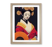 Contemporary Geisha No.3 Framed Print for Living Room Bedroom Home Office Décor, Wall Art Picture Ready to Hang, Oak A4 Frame (34 x 25 cm)