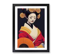 Contemporary Geisha No.3 Framed Print for Living Room Bedroom Home Office Décor, Wall Art Picture Ready to Hang, Black A2 Frame (62 x 45 cm)