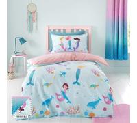 Catherine Lansfield Mermaid Reversible Single Duvet Cover Set with Pillowcase Blue
