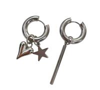 Contemporary geometric heart and five-pointed star and long sticks post earrings asymmetric ear accessories fashion ear accessories