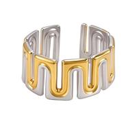 Contemporary Geometric Shape Fashion Jewelry Rings Stainless Steel Accessory Unique Curved Two Tone Accessories Colorful Hoop