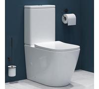 Contemporary Grace Close Coupled Toilet White Rimless Tornado Flush Pan with Dual Flush Cistern Quick Release Slim Soft Close Seat Square Shape Bathroom