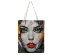 Contemporary Graffiti Female Face 03 Daily Must-Have Canvas Tote Bag, Reusable Eco-Friendly Shopping Grocery Bag, Casual Fashion Shoulder Handbag, Versatile Stylish Bag for Women Commute And Outdoor A