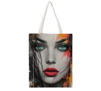 Contemporary Graffiti Female Face 04 Daily Must-Have Canvas Tote Bag, Reusable Eco-Friendly Shopping Grocery Bag, Casual Fashion Shoulder Handbag, Versatile Stylish Bag for Women Commute And Outdoor A