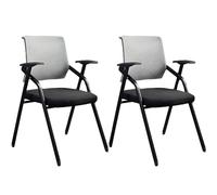 Contemporary Gray Mesh Mid-Back Office Chair Set - 2 Folding Conference Stools with Fixed Arms Space-Saving Design No Wheels Perfect for Training & Meetings 19" L x 22.5" W x 34" H