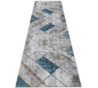 Contemporary Grey Blue Hallway Narrow Runner Rug Non Slip Washable Area Living Room Entryway Non-slip Decor Floor Mats 80x450cm Runner Carpet(60×500cm/2ft×16.4ft)