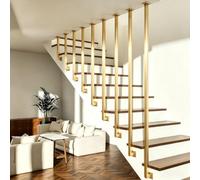 Contemporary Home Square Balustrade Post, L-Shaped Handrail Side Mount Stair Railing, Galvanized Iron Guardrail Fence for Villas Porch Hallway - Gold(100cm/39in)