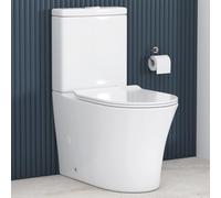 Contemporary Infinity Close Coupled Toilet White Rimless with Dual Flush Cistern Quick Release Slim Soft Close Seat Tornado Flush Square Shape Pan Bathroom