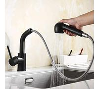 Contemporary Kitchen Pull Out Faucets Black Mixer Taps Sink Swivel Hot and Cold Water Taps Single Handle Deck Mounted-Brush (Color : Black)