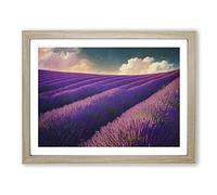 Contemporary Lavender Flower Field Framed Wall Art Print A2 Oak