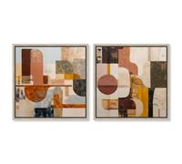 Contemporary Layers Duo Framed Canvas Print Modern Abstract Art Set by Art Remedy, Natural Oak Frame, 24 x 24