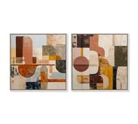 Contemporary Layers Duo Framed Canvas Print Modern Abstract Art Set by Art Remedy, Silver Frame, 12 x 12