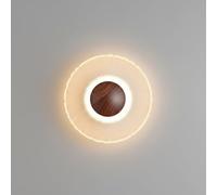 Contemporary Led Wall Sconce, Black Walnut Wood Flush Mount Wall Light with Textured Glass Shade, 6W Integrated Hardwired Fixture, Round Sunflower Design for Bedroom, Living Room, Hallway