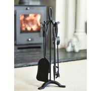 Contemporary Loop Handle 42cm Black Fireplace Accessories Companion Set - Fireside Tools with Poker, Tongs, Brush and Pan - Elegant and Functional Fireside Companion Set for Fire Log Burner