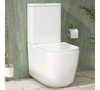 Contemporary Luton Close Coupled Toilet White Rimless Tornado Flush Pan with Dual Flush Cistern Quick Release Slim Soft Close Seat Square Shape Bathroom