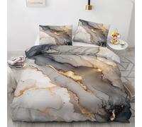 Contemporary Marble Texture Duvet Cover Super King Bedding Set - Gray and Gold Abstract Reversible Duvet Cover and 2 Pillowcases, Soft Comfy Brushed Microfiber Quilt Cover with Zipper Closure ZJY2487