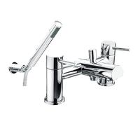 Contemporary Minimalist Round Deck Mounted Bath Shower Mixer Tap with Kit - Chrome
