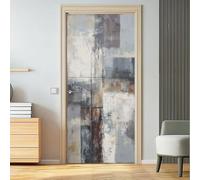 Contemporary Minimalist Self Adhesive Door Stickers, 3D Peel and Stick, Abstract Geometric Colour Blocks Waterproof Door Decal Vinyl Wall Murals Grey White Removable Mural for Home Décor, 95 x 215 cm