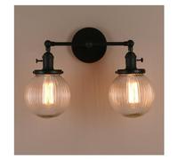 Contemporary Minimalist Wall Sconces Led Wall Light Industrial Modern Vintage Double Wall Lights, Loft Bar Kitchen Wall Lamp Fixture with Ribbed Globe Clear Glass Light Shade (Chrome) (Color : Black)