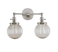Contemporary Minimalist Wall Sconces Led Wall Light Industrial Modern Vintage Double Wall Lights, Loft Bar Kitchen Wall Lamp Fixture with Ribbed Globe Clear Glass Light Shade (Chrome) (Color : Brushe