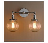 Contemporary Minimalist Wall Sconces Wall Lamp Industrial Modern Vintage Double Sconce Wall Lights, Loft Bar Kitchen Wall Lamp Fixture with Ribbed Globe Clear Glass Light Shade (Chrome) (Color : Chro