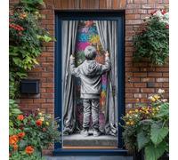 Contemporary Modern Self-Adhesive Door Sticker, Characters Boy Graffiti Brick Wall 80 x 210 cm Door Murals Stickers PVC Removable Wallpaper Doors Poster Stickers for Bedrooms Living Room Bathroom