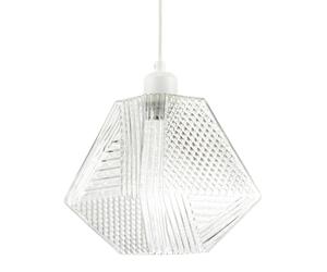 Contemporary Moulded Clear Glass Ceiling Pendant Light Shade with Dimples and Etched Lines | 20cm x 20cm | Square Shape with Angled Sides by Happy Homewares