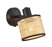 Contemporary Natural Woven Rattan Switched Wall Light Fitting with Black Cotton Fabric Trim | 19cm x 15cm | 1 x 7w E14 LED by Happy Homewares