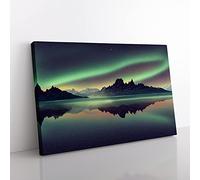 Contemporary Northern Lights Canvas Wall Art Print Ready to Hang, Framed Picture for Living Room Bedroom Home Office Décor, 60x40 cm (24x16 Inch)