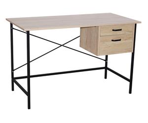 Contemporary Oak Effect Drawer Desk, Oak and Metal, 2 Drawers, Home Office
