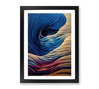 Contemporary Ocean Wave Art Abstract Framed Wall Art Print A2 Black