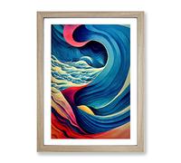 Contemporary Ocean Wave Art Abstract Framed Wall Art Print A2 Oak