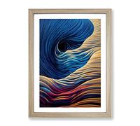 Contemporary Ocean Wave Art Abstract Framed Wall Art Print A2 Oak