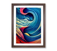 Contemporary Ocean Wave Art Abstract Framed Wall Art Print A2 Walnut