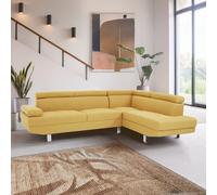 Contemporary Ochre Linen Corner Sofa, Velvet Upholstered Mid Century Sofa, Refined Sofa For Livingroom Premier Housewares Yellow One Size