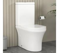 Contemporary Oslo Close Coupled Toilet White Rimless Tornado Flush Pan with Dual Flush Cistern Quick Release Soft Close Seat Square Shape Bathroom