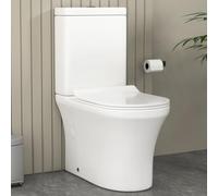 Contemporary Oslo Close Coupled Toilet White Rimless Whirlwind Flush Pan with Dual Flush Cistern Quick Release Slim Soft Close Seat Square Shape Bathroom