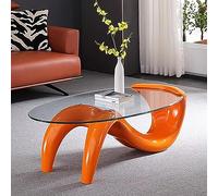 Contemporary Oval Glass Coffee Table, Abstract Design with Clear Glass Top for Living Room, Mid-Century Modern Accent or End Table