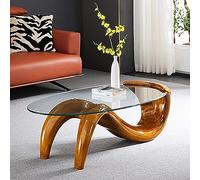 Contemporary Oval Glass Coffee Table, Abstract Design with Clear Glass Top for Living Room, Mid-Century Modern Accent or End Table
