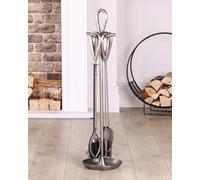 Contemporary Pewter Antique Fireplace 4pc Fireside Companion Set - 90cm High Dibor Silver One Size