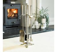 Contemporary Pewter Finish 61cm Fireplace Accessories Companion Set - Fireside Tools with Poker, Tongs, Brush and Pan - Elegant and Functional Fireside Companion Set for Fire Log Burner