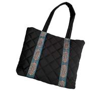 Contemporary Quilted Bag for Women Large Capacity Underarm Casual Shoulder with Down Fill for Various Occasion Organizational Pockets, Black, Mass Beauty