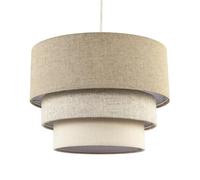 Contemporary Round Triple Tier Beige and Natural Oatmeal Linen Pendant Lighting Shade | Modern Style | 30cm Diameter by Happy Homewares