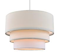 Contemporary Round Triple Tier Cream and White Cotton Fabric Pendant Light Shade, Cream