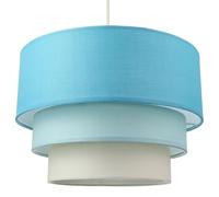 Contemporary Round Triple Tier Teal/Blue Cotton Fabric Designer Pendant Lighting Shade | 60w Maximum | Modern Style | 30cm Diameter by Happy Homewares