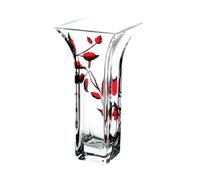 Contemporary Ruby Leaf Tendril Square Column Flare Flower Vase Mouth Blown Hand Decorated Glass - Ideal Ruby Anniversary 40th Wedding Gift 22.5 cm