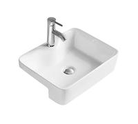 Balterley 480mm Countertop Vessel Bathroom Sink, Semi Recessed Ceramic Soft Square Bowl Bathroom Wash Basin Sink, 1 Tap Hole, Countertop Basin Sinks for Cloakroom - 480 x 370 x 130mm (White)