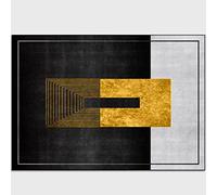 Contemporary Short Pile Area RugWashable NonSlip Carpet Black Grey Gold Geometric Design Rectangular Floor Mat 90 x 150 cm Machine Made for Home Decor